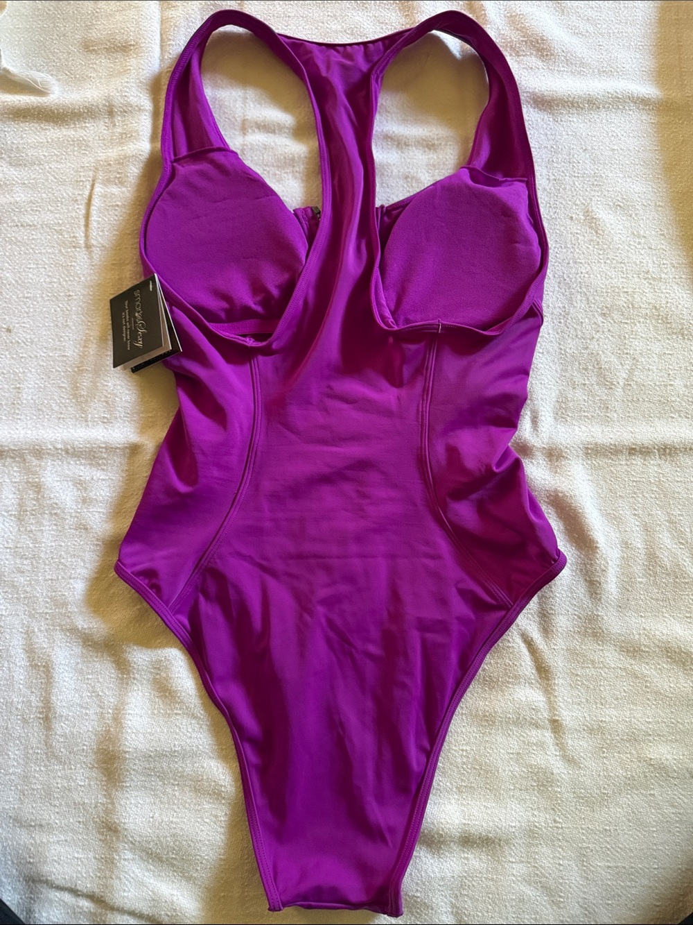 Front-Zip One-Piece Swimsuit in Vibrant Magenta - Picture 3 of 15